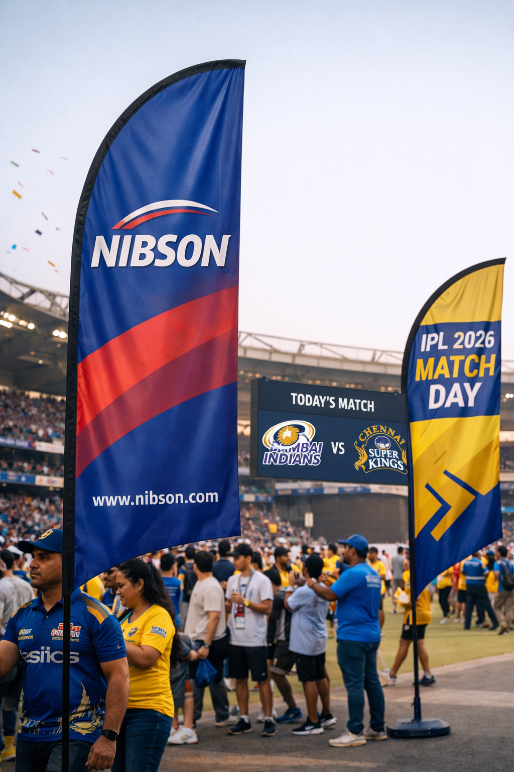Nibson Feather Flags Ready for Today’s IPL Match – High Visibility Branding for Cricket Fever Lucknow Super Giant Vs Kolkatta Night Riders 09-04-2026