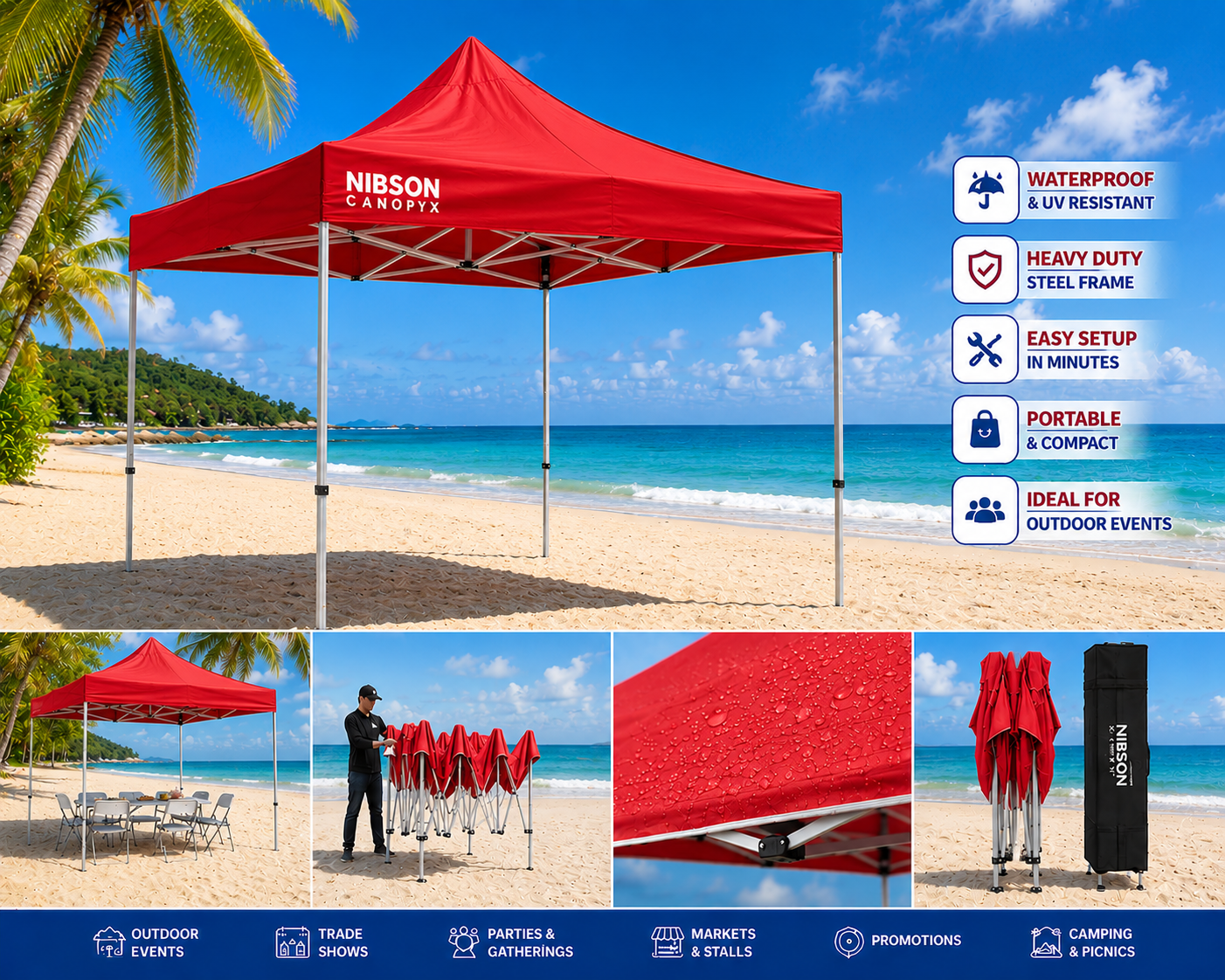 Explore the Nibson Waterproof Gazebo Tent/Canopy, perfect for any outdoor space. Features waterproof fabric, adjustable side walls, and a durable frame. Ideal for gardens and terraces.