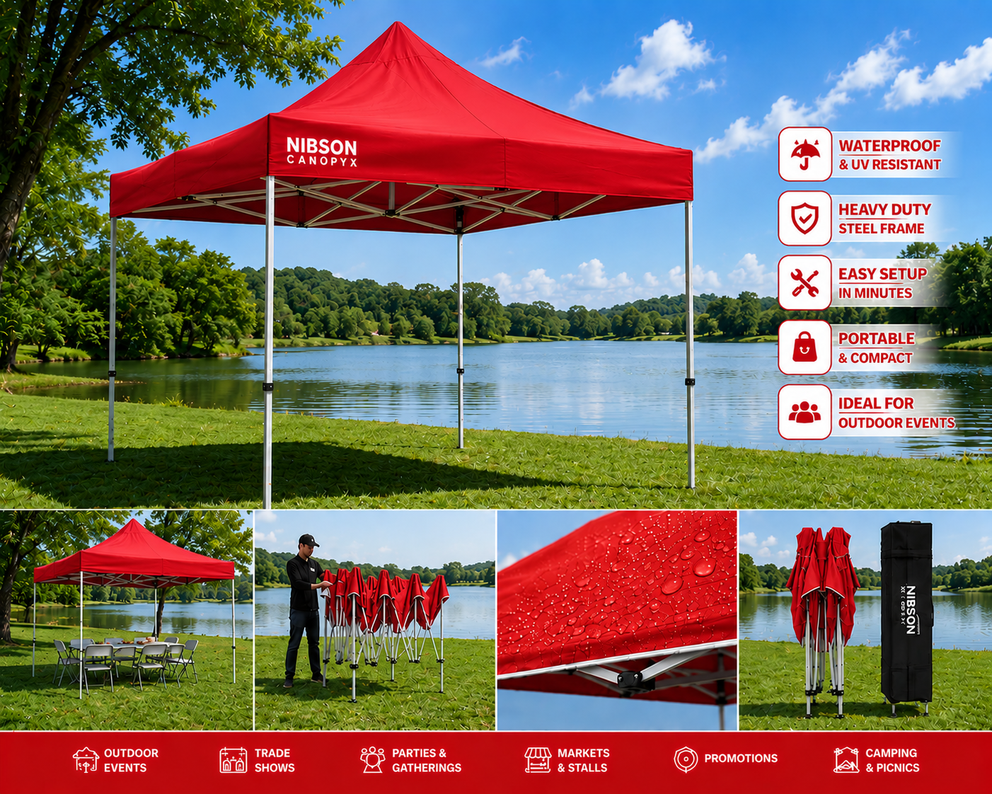 Explore the Nibson Waterproof Gazebo Tent/Canopy, perfect for any outdoor space. Features waterproof fabric, adjustable side walls, and a durable frame. Ideal for gardens and terraces.