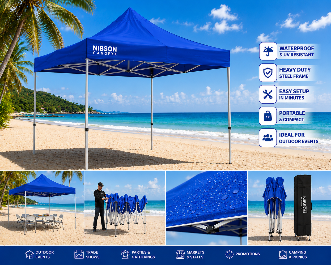 Explore the Nibson Waterproof Gazebo Tent/Canopy, perfect for any outdoor space. Features waterproof fabric, adjustable side walls, and a durable frame. Ideal for gardens and terraces.
