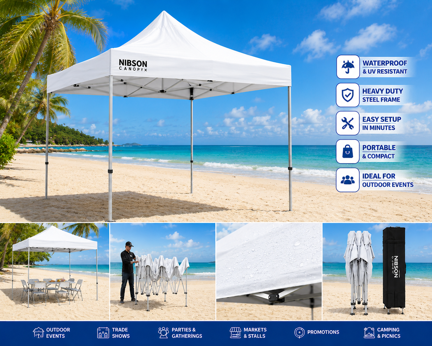 Explore the Nibson Waterproof Gazebo Tent/Canopy, perfect for any outdoor space. Features waterproof fabric, adjustable side walls, and a durable frame. Ideal for gardens and terraces.