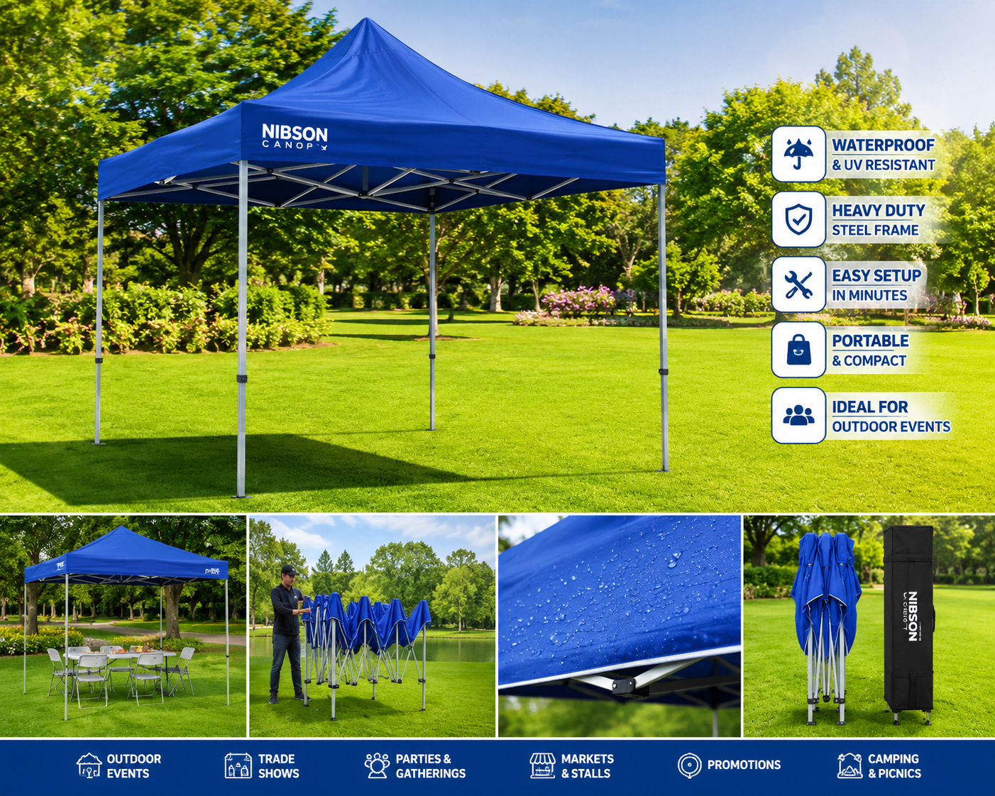 Explore the Nibson Waterproof Gazebo Tent/Canopy, perfect for any outdoor space. Features waterproof fabric, adjustable side walls, and a durable frame. Ideal for gardens and terraces.